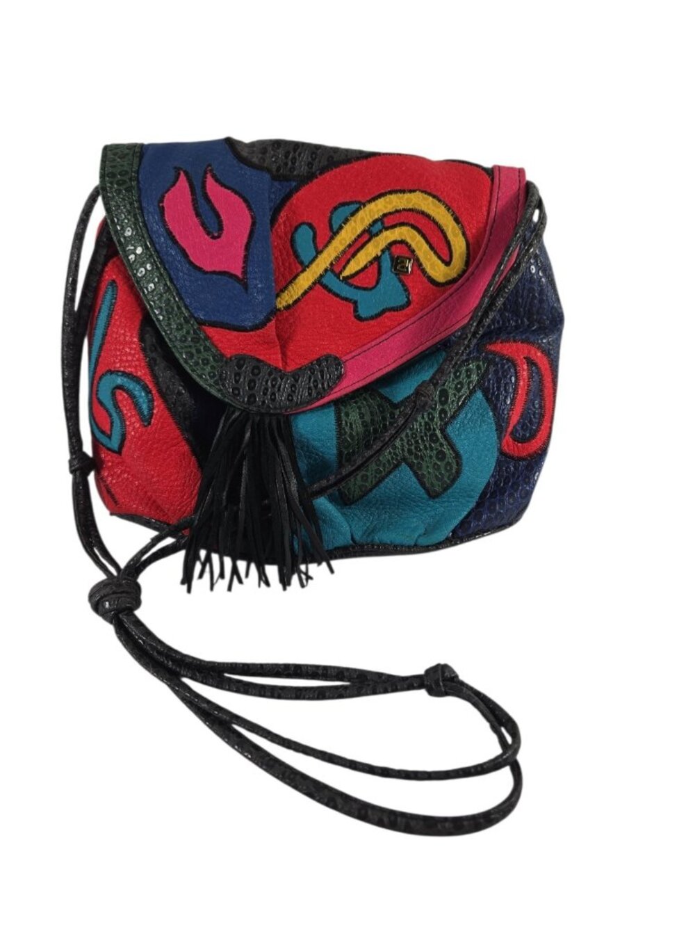 Vintage 80s 90s Nas Alentino Crossbody Bag Purse Faux Leather Colorful Tassel